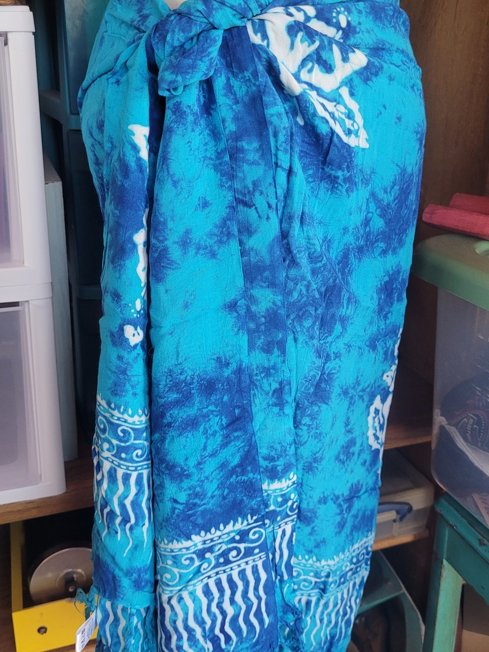 Turquoise Blue Tie-Dye Women's Swim Sarong